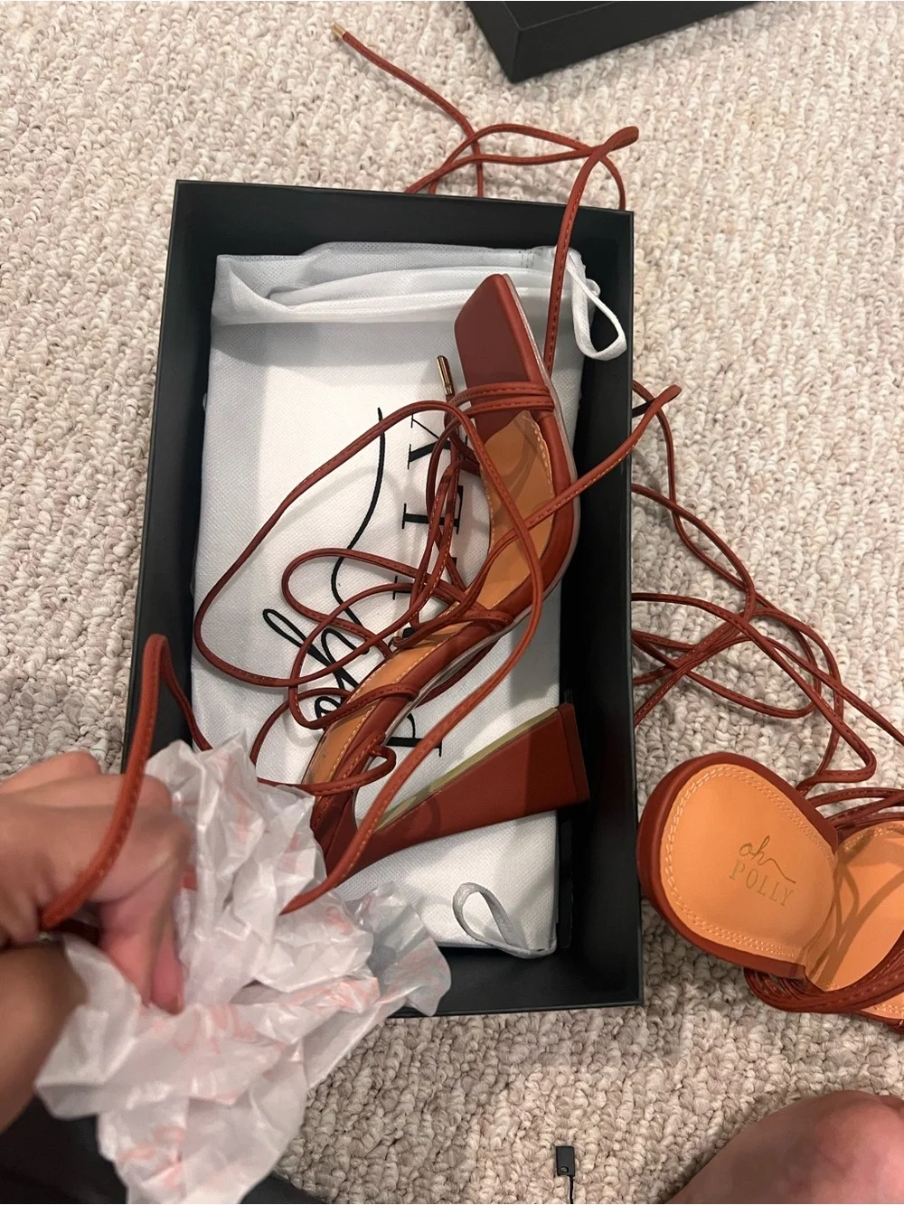 Oh Polly Rust Lace-Up Block Heel Sandals
